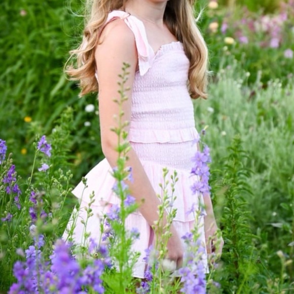 Katie J NYC Pink Smocked Ruffled Dress sz Small - Picture 3 of 4